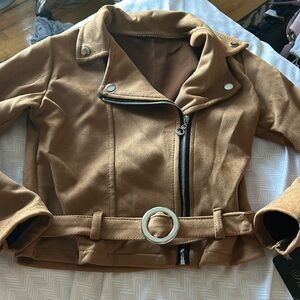 Girls Tan Fabric Fashion Moto Jacket - 10 NWT